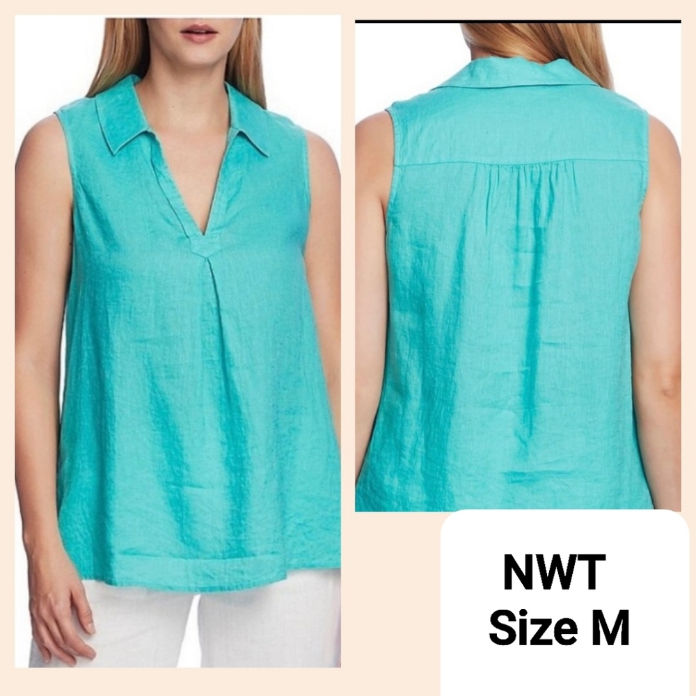 NWT.  Vince Camuto Sleeveless V-neck Linen Blouse